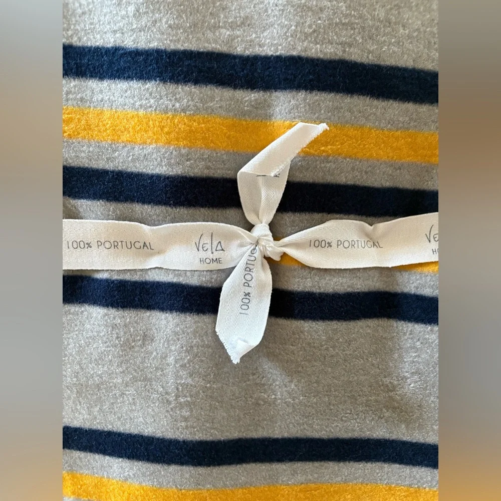 50”x60” Throw 100% Portugal‎ Vela Home Blue/Gold/Grey - Cotton/Acrylic NEW Soft